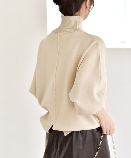 quaranciel:〈洗濯機可能〉タートルネック ラグラン ロングリブ ニット