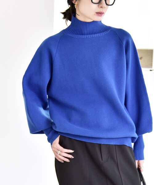 quaranciel:〈洗濯機可能〉タートルネック ラグラン ロングリブ ニット