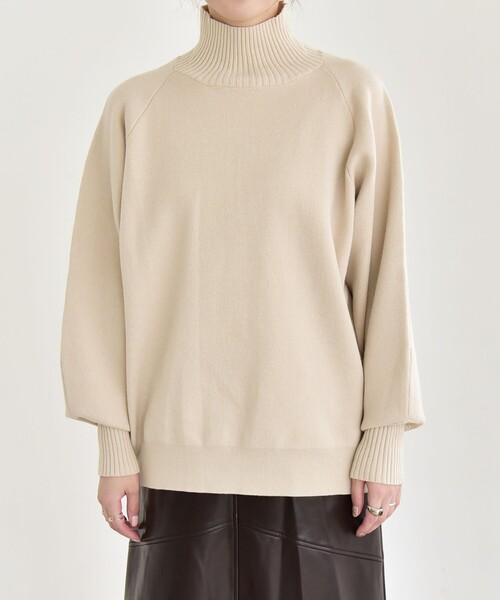 quaranciel:〈洗濯機可能〉タートルネック ラグラン ロングリブ ニット