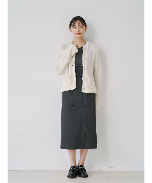 TONAL(トーナル)の「パールラインニットジャケット(ノーカラージャケット・レディース・オフホワイト/グレー/ブラック・MEDIUM)」の13枚目の写真