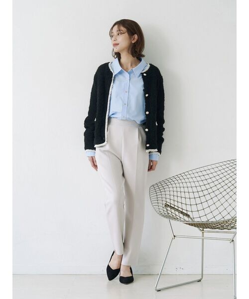 TONAL(トーナル)の「パールラインニットジャケット(ノーカラージャケット・レディース・オフホワイト/グレー/ブラック・MEDIUM)」の12枚目の写真