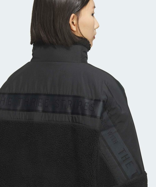 アディダス　ブラック ジャケット 3本ライン　シアー　チュール　ブルゾン　新品 ワーディング ルーズフィット ボア フルジップアップ ジャケット