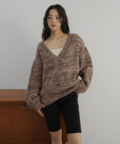 セール】ミックスVネックニットプルオーバー（Tシャツ/カットソー