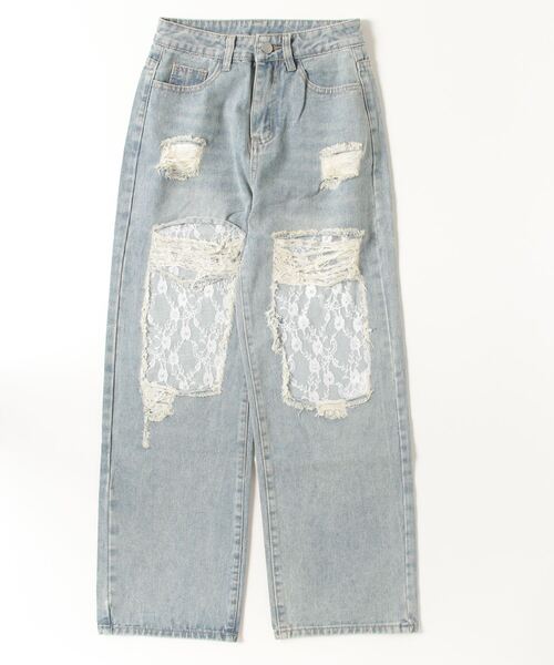 ARCADE（アーケード）の「レース ダメージ デニムパンツ（デニムパンツ・レディース・ブルー・S/M/L/XL）」の3枚目の写真