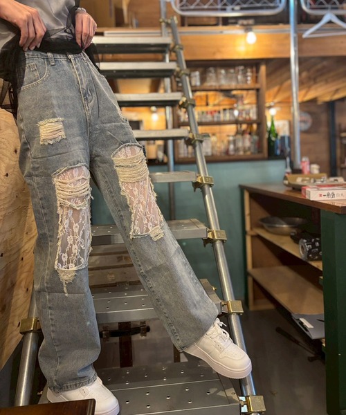 ARCADE（アーケード）の「レース ダメージ デニムパンツ（デニムパンツ・レディース・ブルー・S/M/L/XL）」の7枚目の写真