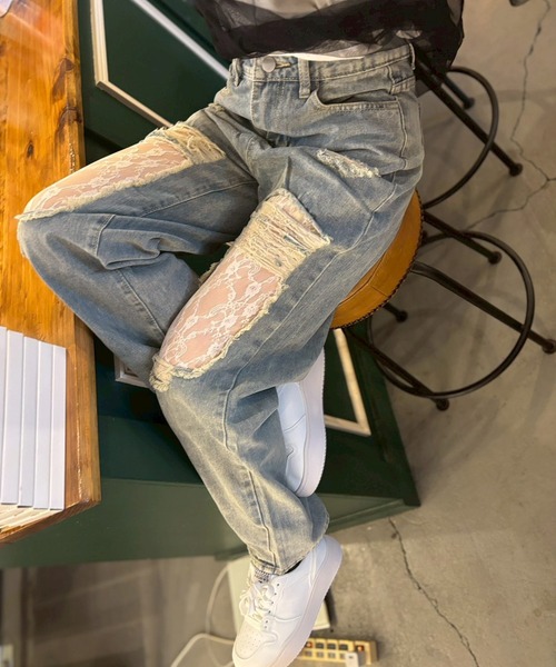 ARCADE（アーケード）の「レース ダメージ デニムパンツ（デニムパンツ・レディース・ブルー・S/M/L/XL）」の4枚目の写真