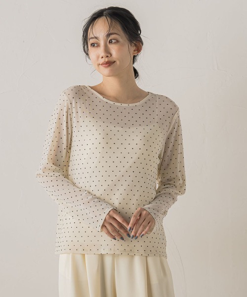 Droite lautreamont（ドロワットロートレアモン）の「ラメフロッキードットプルオーバー≪手洗い可能≫（Tシャツ/カットソー・レディース・ブラック/オフホワイト/ブラウン・M）」の2枚目の写真