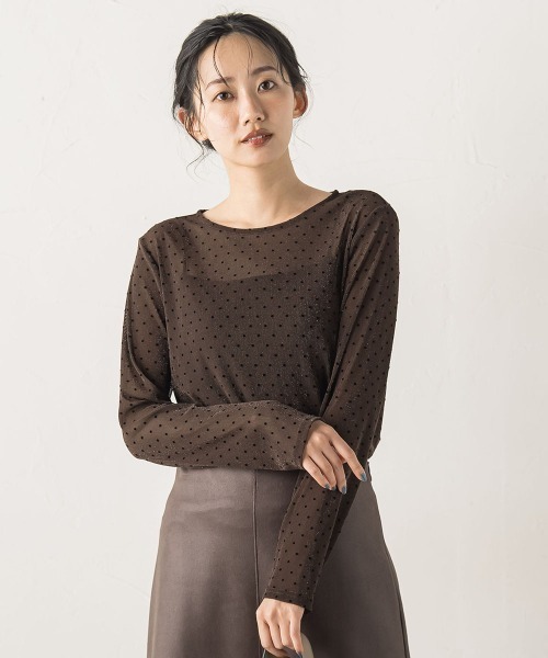 Droite lautreamont（ドロワットロートレアモン）の「ラメフロッキードットプルオーバー≪手洗い可能≫（Tシャツ/カットソー・レディース・ブラック/オフホワイト/ブラウン・M）」の6枚目の写真