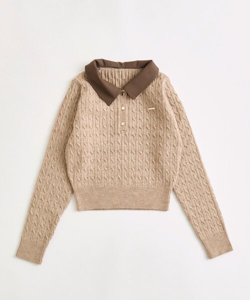 OLIVE des OLIVE（オリーブデオリーブ）の「配色衿ケーブルニットポロニット（ニット/セーター・レディース・ブラウン/チャコールグレー/オフホワイト/ピンク・FREE）」の21枚目の写真