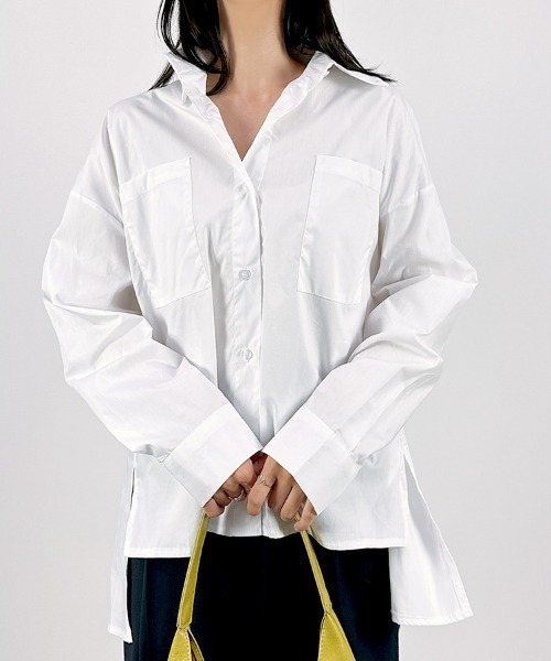 CLOTHY(クロシィ)の「【ゆるっとシルエットが今っぽい◎大人の抜け感シャツ】ロングテールモノトーンシャツ(シャツ/ブラウス・レディース・オフホワイト/ブラック・FREE)」の13枚目の写真
