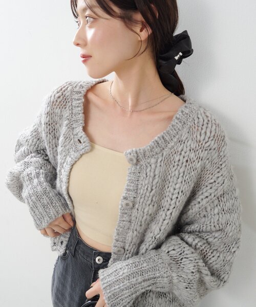 Kastane（カスタネ）の「*【4色展開】BIGスラブニットカーディガン（ニット/セーター・レディース・レッド/イエロー/アイボリー/グレー・FREE）」の5枚目の写真