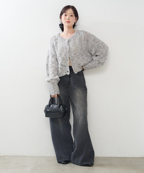 ちーず　Cニット　グレー B.C STOCK（ベーセーストック） ニット セーター FOXMIXクルーネック