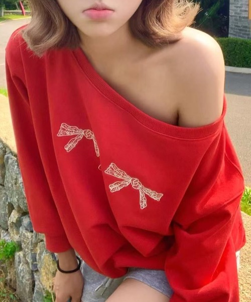 Vipoa(ヴィポア)の「Ribbon print sweat(Tシャツ/カットソー・レディース・レッド・FREE)」の17枚目の写真
