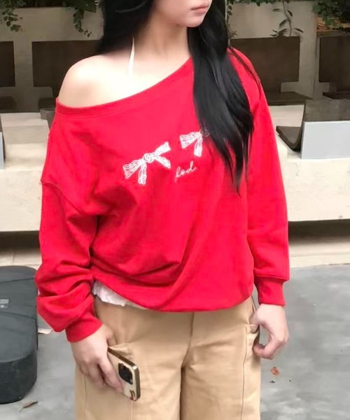 Vipoa(ヴィポア)の「Ribbon print sweat(Tシャツ/カットソー・レディース・レッド・FREE)」の10枚目の写真