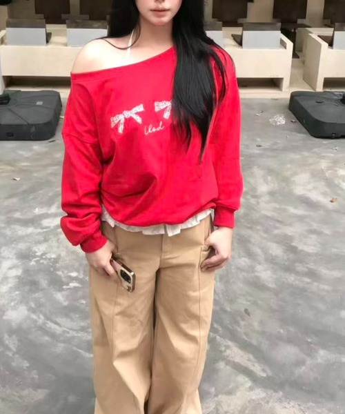 Vipoa(ヴィポア)の「Ribbon print sweat(Tシャツ/カットソー・レディース・レッド・FREE)」の11枚目の写真