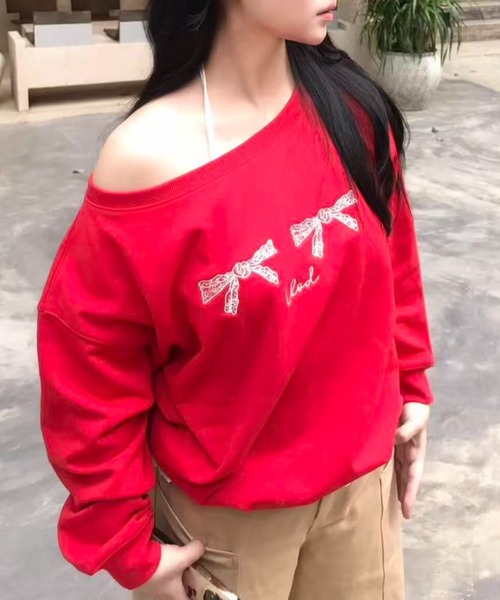 Vipoa(ヴィポア)の「Ribbon print sweat(Tシャツ/カットソー・レディース・レッド・FREE)」の8枚目の写真