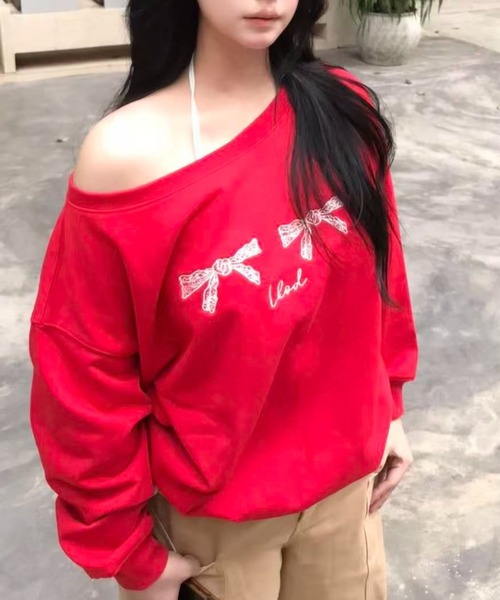 Vipoa(ヴィポア)の「Ribbon print sweat(Tシャツ/カットソー・レディース・レッド・FREE)」の9枚目の写真
