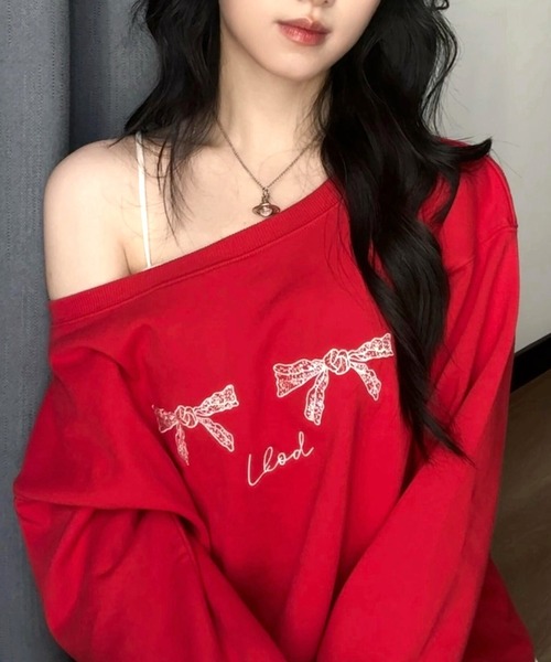 Vipoa(ヴィポア)の「Ribbon print sweat(Tシャツ/カットソー・レディース・レッド・FREE)」の13枚目の写真