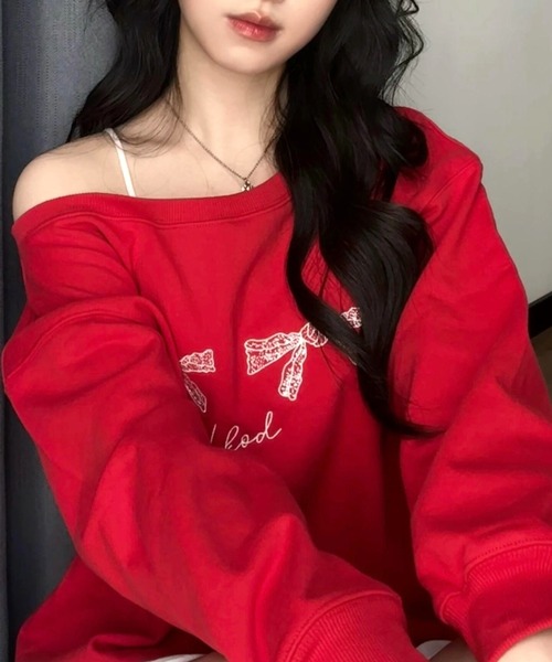 Vipoa(ヴィポア)の「Ribbon print sweat(Tシャツ/カットソー・レディース・レッド・FREE)」の15枚目の写真