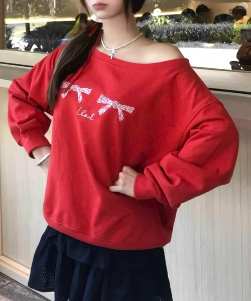 Vipoa(ヴィポア)の「Ribbon print sweat(Tシャツ/カットソー・レディース・レッド・FREE)」の6枚目の写真