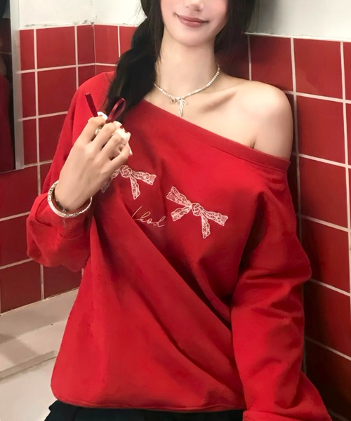 Vipoa(ヴィポア)の「Ribbon print sweat(Tシャツ/カットソー・レディース・レッド・FREE)」の18枚目の写真