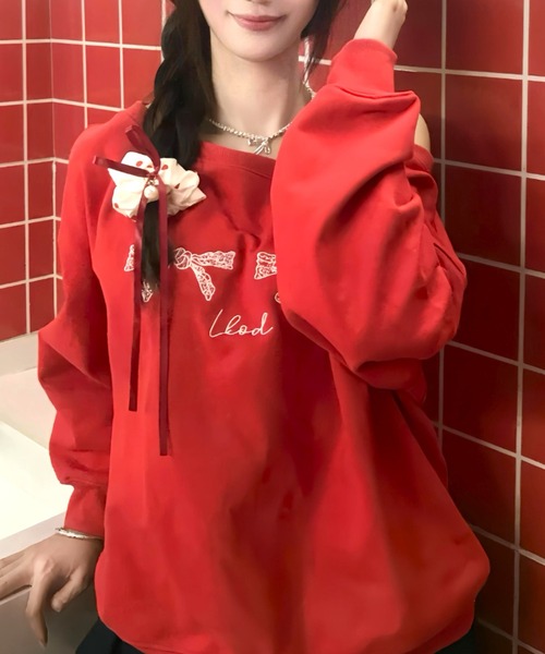 Vipoa(ヴィポア)の「Ribbon print sweat(Tシャツ/カットソー・レディース・レッド・FREE)」の19枚目の写真