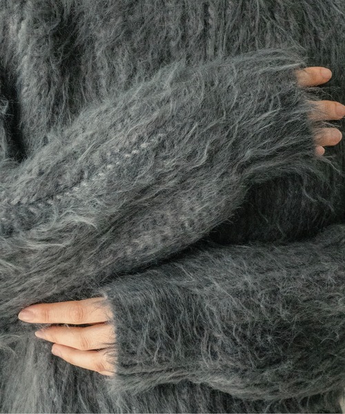 on:nue（オンニュ）の「【on:nue】[着用動画あり！]へアリーシャギークロップドニット（ニット/セーター・レディース・グリーン/アイボリー/グレー・FREE）」の7枚目の写真