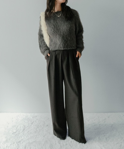 on:nue（オンニュ）の「【on:nue】[着用動画あり！]へアリーシャギークロップドニット（ニット/セーター・レディース・グリーン/アイボリー/グレー・FREE）」の9枚目の写真