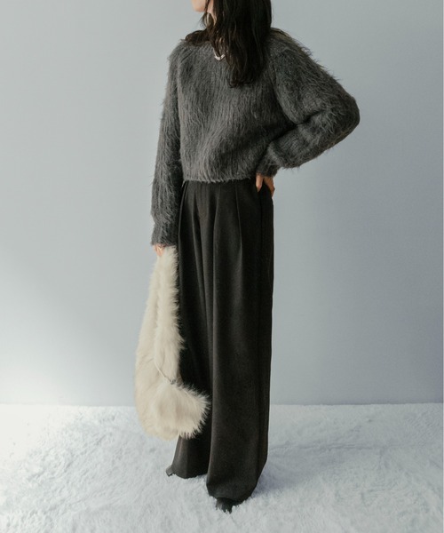 on:nue（オンニュ）の「【on:nue】[着用動画あり！]へアリーシャギークロップドニット（ニット/セーター・レディース・グリーン/アイボリー/グレー・FREE）」の10枚目の写真