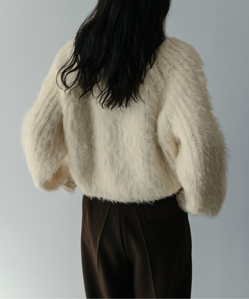 on:nue（オンニュ）の「【on:nue】[着用動画あり！]へアリーシャギークロップドニット（ニット/セーター・レディース・グリーン/アイボリー/グレー・FREE）」の14枚目の写真