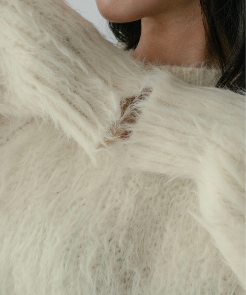 on:nue（オンニュ）の「【on:nue】[着用動画あり！]へアリーシャギークロップドニット（ニット/セーター・レディース・グリーン/アイボリー/グレー・FREE）」の15枚目の写真