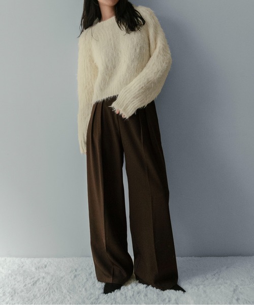 on:nue（オンニュ）の「【on:nue】[着用動画あり！]へアリーシャギークロップドニット（ニット/セーター・レディース・グリーン/アイボリー/グレー・FREE）」の17枚目の写真