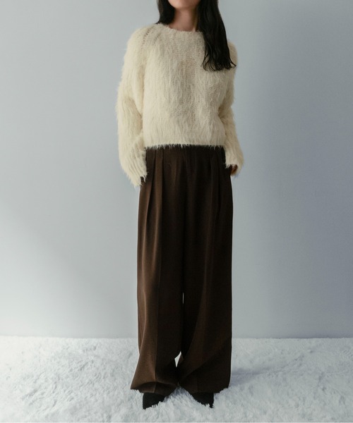 on:nue（オンニュ）の「【on:nue】[着用動画あり！]へアリーシャギークロップドニット（ニット/セーター・レディース・グリーン/アイボリー/グレー・FREE）」の16枚目の写真