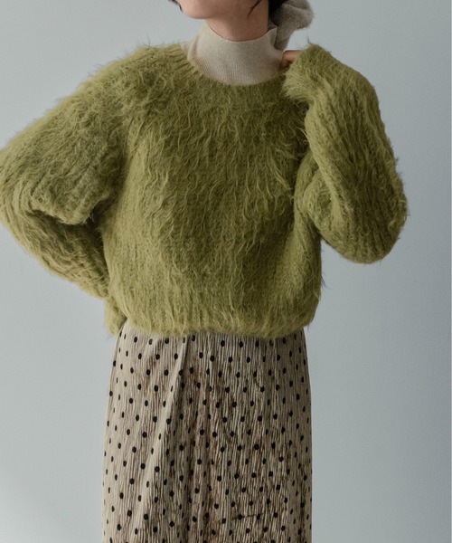 on:nue（オンニュ）の「【on:nue】[着用動画あり！]へアリーシャギークロップドニット（ニット/セーター・レディース・グリーン/アイボリー/グレー・FREE）」の19枚目の写真