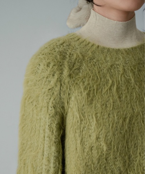 on:nue（オンニュ）の「【on:nue】[着用動画あり！]へアリーシャギークロップドニット（ニット/セーター・レディース・グリーン/アイボリー/グレー・FREE）」の22枚目の写真