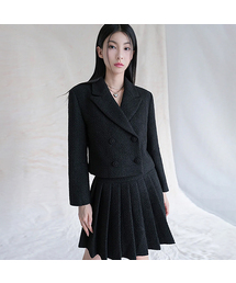 Daphne Tweed Double Button Crop Jacket BLACK