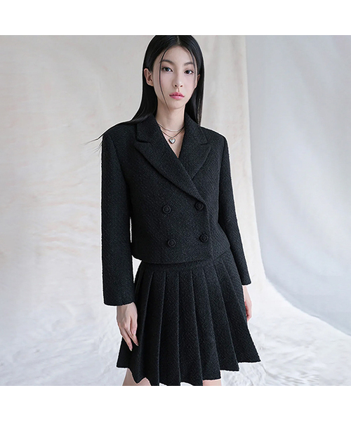 AVANDRESS(アバンドレス )の「Daphne Tweed Double Button Crop Jacket BLACK(テーラードジャケット・レディース・ブラック・MEDIUM/SMALL)」の1枚目の写真