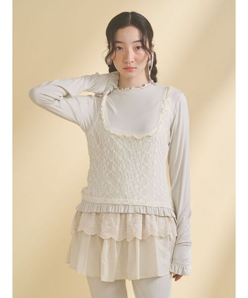 merry jenny（メリージェニー）の「lace layered long tee（Tシャツ/カットソー・レディース・グレー/ベージュ・FREE）」の8枚目の写真