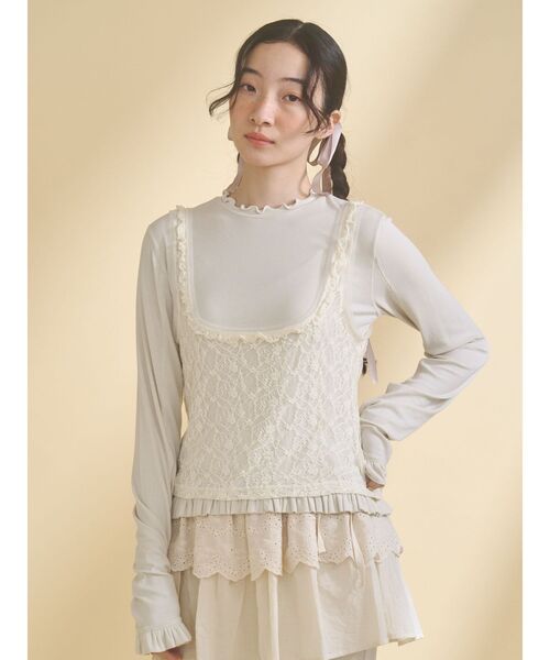 merry jenny（メリージェニー）の「lace layered long tee（Tシャツ/カットソー・レディース・グレー/ベージュ・FREE）」の9枚目の写真