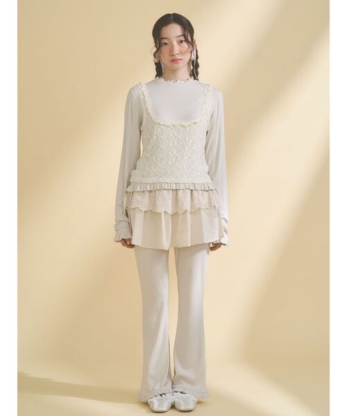merry jenny（メリージェニー）の「lace layered long tee（Tシャツ/カットソー・レディース・グレー/ベージュ・FREE）」の10枚目の写真