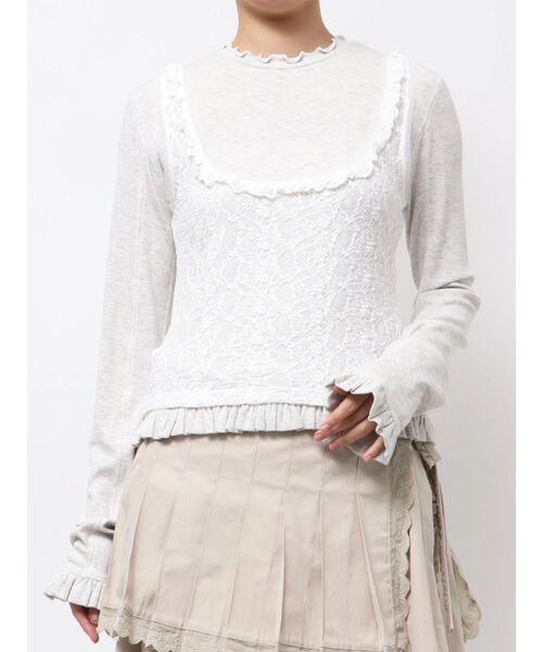 merry jenny（メリージェニー）の「lace layered long tee（Tシャツ/カットソー・レディース・グレー/ベージュ・FREE）」の3枚目の写真
