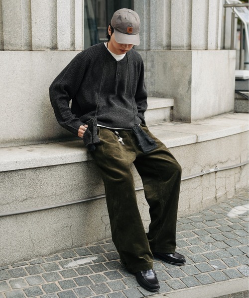 ウール混 ラグラン ヘンリーネックニット（ニット/セーター）｜Bleme