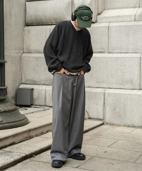 Bleme（ブレム）の「ウール混 ラグラン ヘンリーネックニット（ニット/セーター・メンズ・グレー/ブラウン/ベージュ・S/M/L/XL）」の9枚目の写真