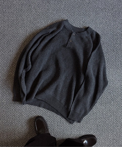 ウール混 ラグラン ヘンリーネックニット（ニット/セーター）｜Bleme