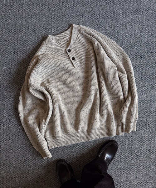 ウール混 ラグラン ヘンリーネックニット（ニット/セーター）｜Bleme