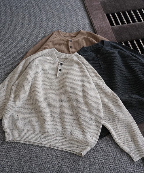 ウール混 ラグラン ヘンリーネックニット（ニット/セーター）｜Bleme