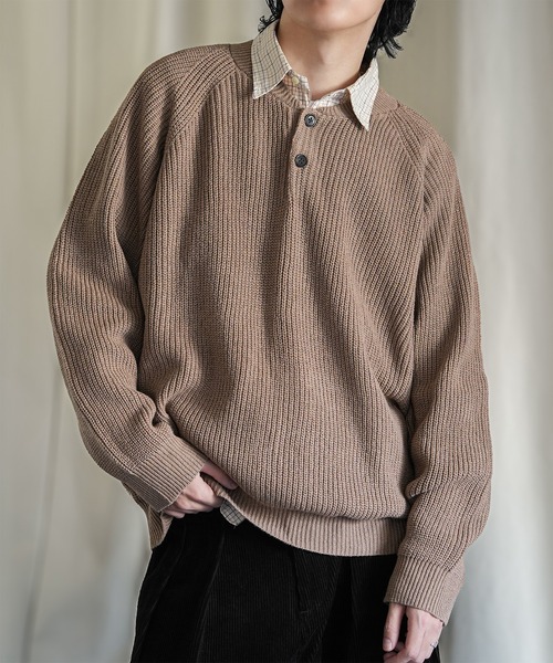 Bleme（ブレム）の「ウール混 ラグラン ヘンリーネックニット（ニット/セーター・メンズ・グレー/ブラウン/ベージュ・S/M/L/XL）」の19枚目の写真