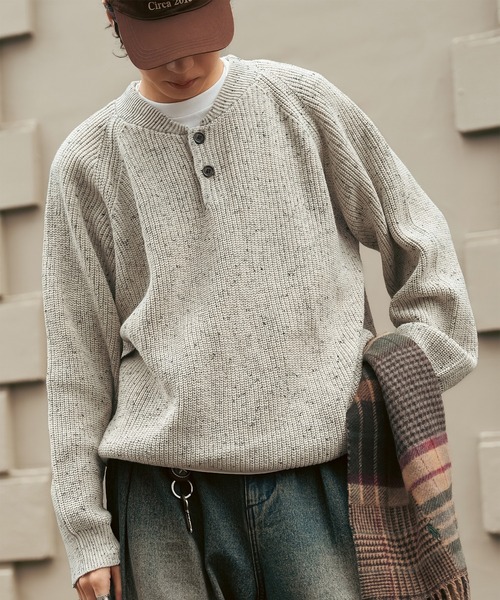 Bleme（ブレム）の「ウール混 ラグラン ヘンリーネックニット（ニット/セーター・メンズ・グレー/ブラウン/ベージュ・S/M/L/XL）」の22枚目の写真