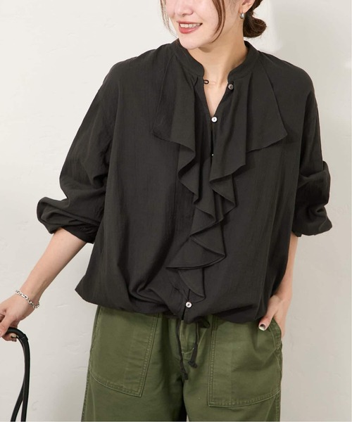 JOURNAL STANDARD（ジャーナルスタンダード）の「《WEB限定追加3》ボイルストライプフリルブラウス（シャツ/ブラウス・レディース・ブラック・FREE）」の6枚目の写真