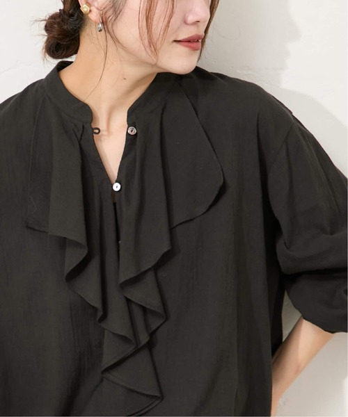 JOURNAL STANDARD（ジャーナルスタンダード）の「《WEB限定追加3》ボイルストライプフリルブラウス（シャツ/ブラウス・レディース・ブラック・FREE）」の7枚目の写真